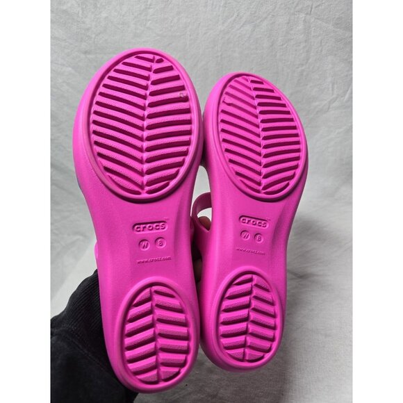 Crocs Kelli Women’s Size 8- Pink Palm Trees Flats Comfort Shoes Sandals - Picture 4 of 8